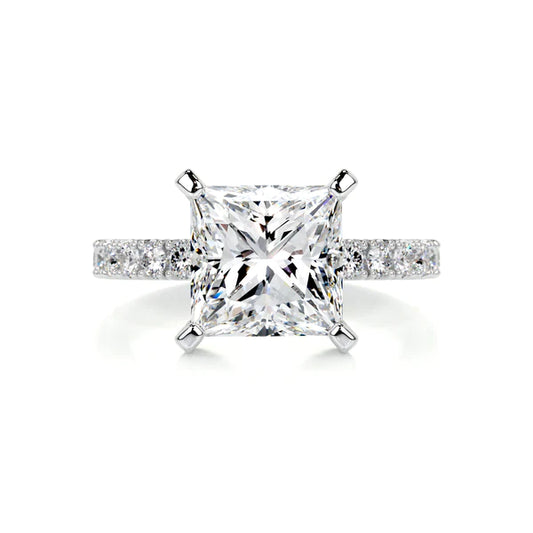 4.0 Ct Princess Cut Moissanite Silver Engagement Ring