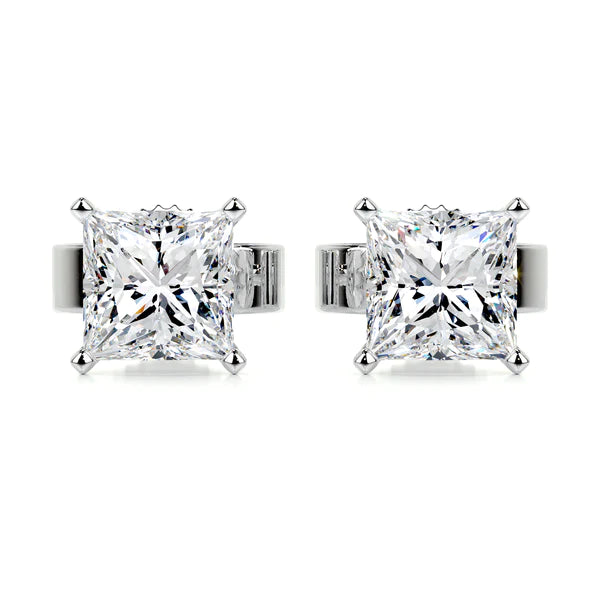 Princess Cut Moissanite Silver Stud Earring