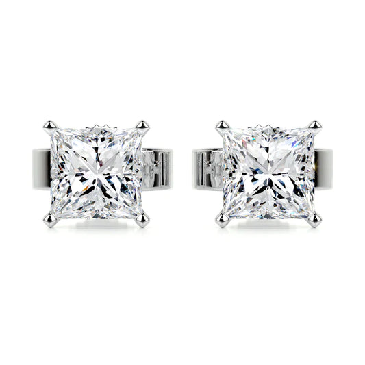 Princess Cut Moissanite Silver Stud Earring