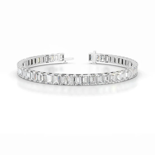 13.25 CTW Emerald Cut Moissanite Silver Tennis Bracelet