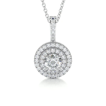 Round Cut Moissanite Silver Double Halo Set Pendant