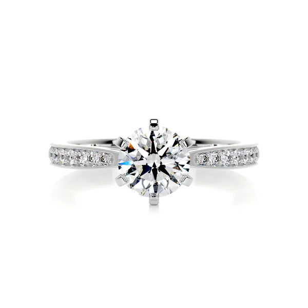 Round Cut Moissanite Silver Six Prong Set Engagement Ring