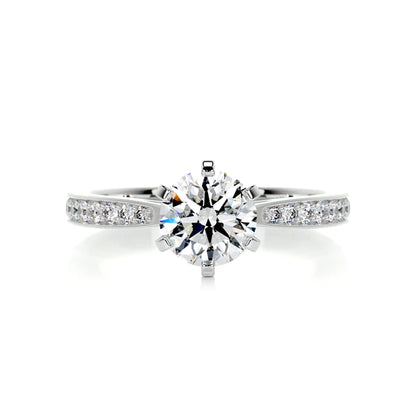 Round Cut Moissanite Silver Six Prong Set Engagement Ring