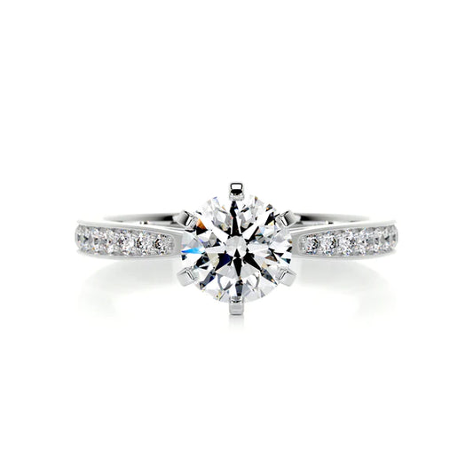 1.0 Ct Round Cut Moissanite Silver Six Prong Set Engagement Ring