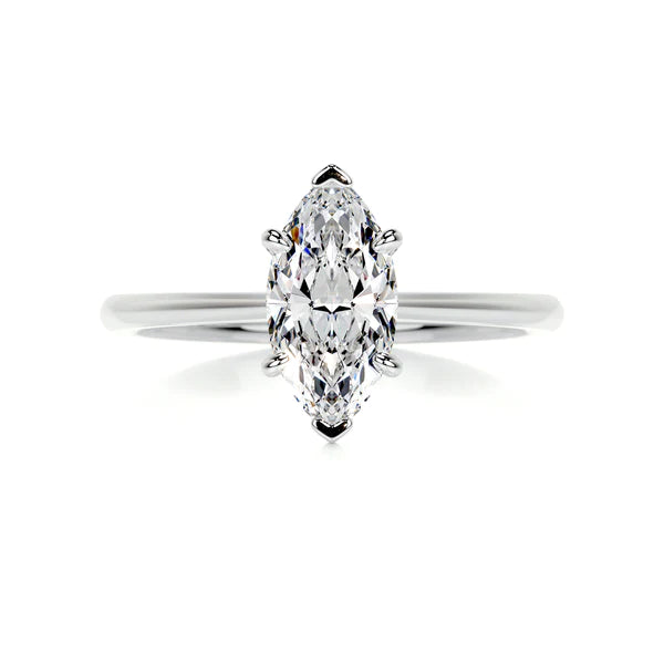 Marquise Cut Moissanite Six Prong Set Silver Solitaire Engagement Ring