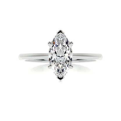 Marquise Cut Moissanite Six Prong Set Silver Solitaire Engagement Ring