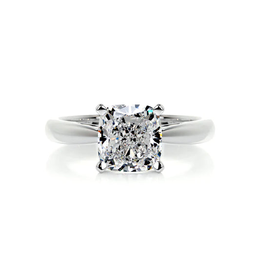 Cushion Cut Moissanite Solitaire Silver Four Prong Set Engagement Ring