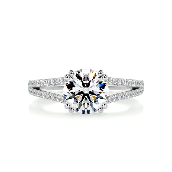 1.6 Ct Round Cut Moissanite Silver Split Shank Engagement Ring