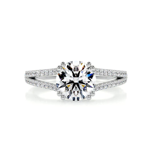 1.6 Ct Round Cut Moissanite Silver Split Shank Engagement Ring