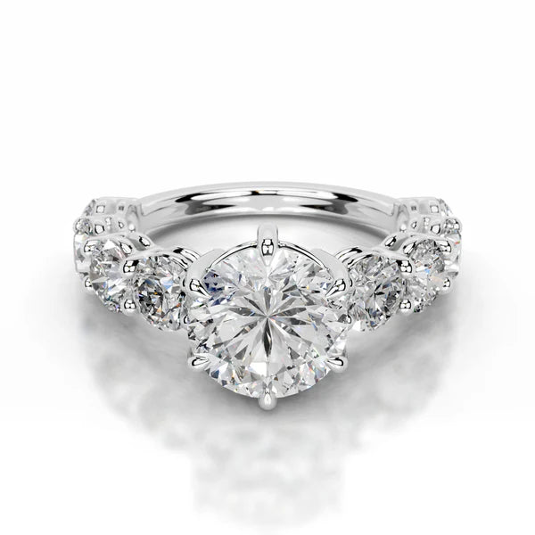 Round Cut Moissanite Silver Pave Set Engagement Ring