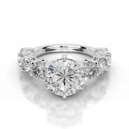 Round Cut Moissanite Silver Pave Set Engagement Ring