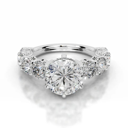 Round Cut Moissanite Silver Pave Set Engagement Ring