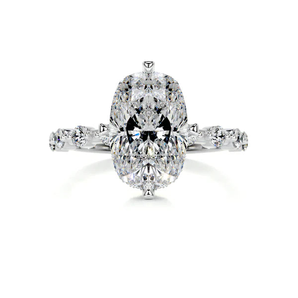 Cushion Cut Moissanite Mil Grain Shank Silver Engagement Ring