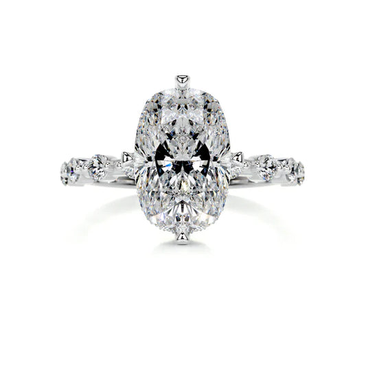 Cushion Cut Moissanite Mil Grain Shank Silver Engagement Ring