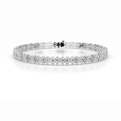 Round Cut Moissanite Clover Shape Silver Tennis Bracelet