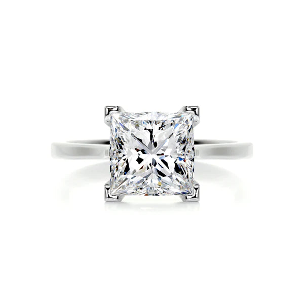 Princess Cut Moissanite Four Prong Set Silver Solitaire Engagement Ring