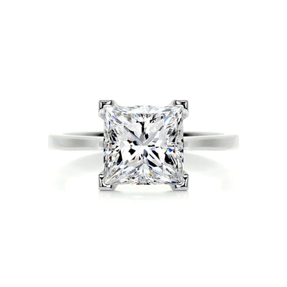 Princess Cut Moissanite Four Prong Set Silver Solitaire Engagement Ring