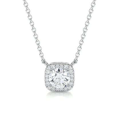 1.25 Ct Round Cut Moissanite Silver Halo Set Pendant
