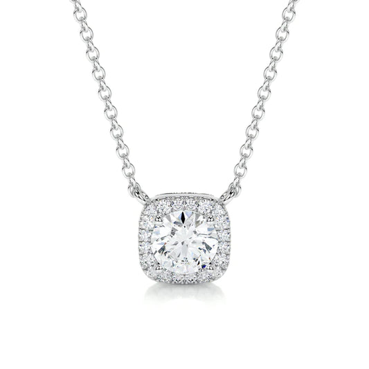 1.25 Ct Round Cut Moissanite Silver Halo Set Pendant