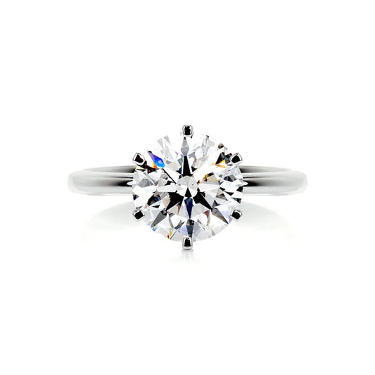 Round Cut Moissanite Six Prong Set Solitaire Silver Engagement Ring