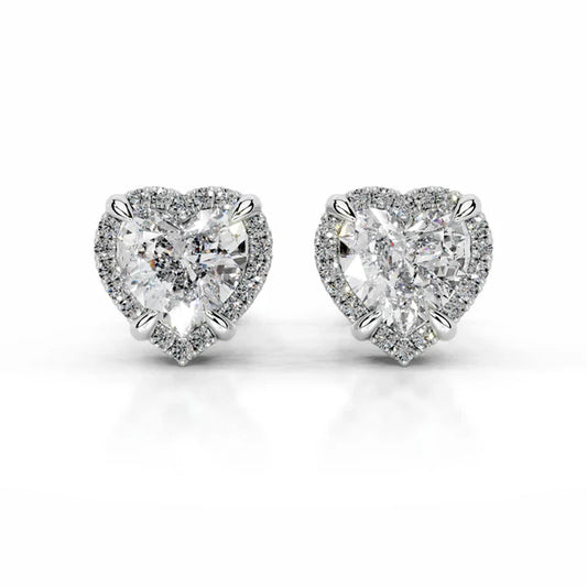 2.25 Ct Heart Cut Moissanite Silver Halo Earring