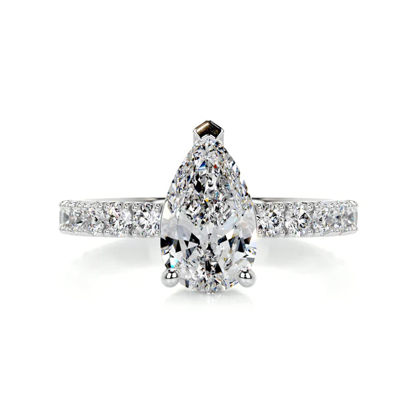 1.3 Ct Pear Cut Moissanite Silver Three Prong Set Engagement Ring