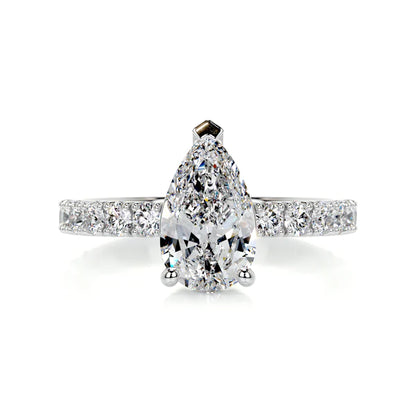 1.3 Ct Pear Cut Moissanite Silver Three Prong Set Engagement Ring
