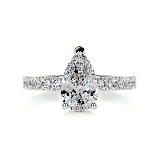 1.3 Ct Pear Cut Moissanite Silver Three Prong Set Engagement Ring
