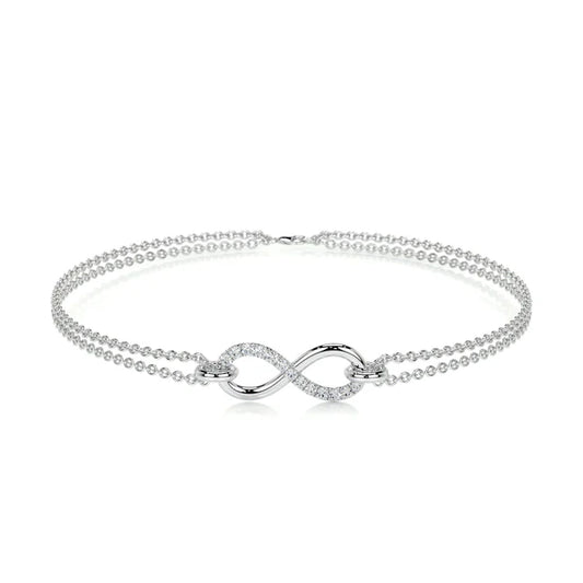 Round Cut Moissanite Infinity Shape Silver Bracelet