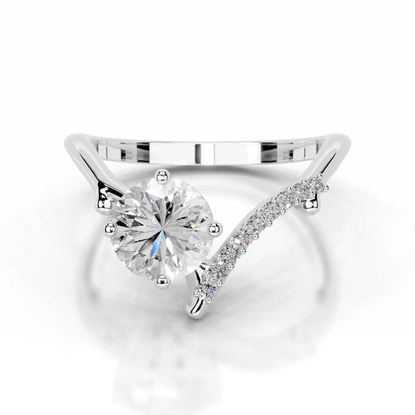 Round Cut Moissanite Silver Curved Wedding Band