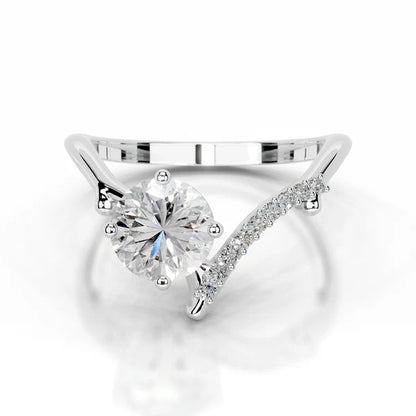 Round Cut Moissanite Silver Curved Wedding Band