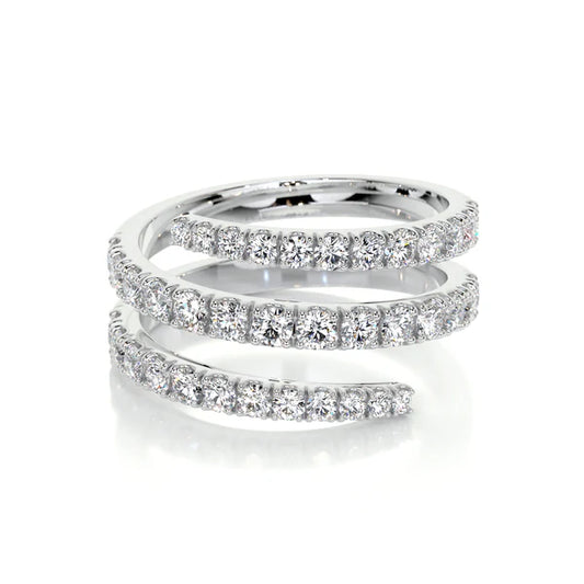 0.84 CTW Round Cut Moissanite Silver Spiral Style Wedding Band