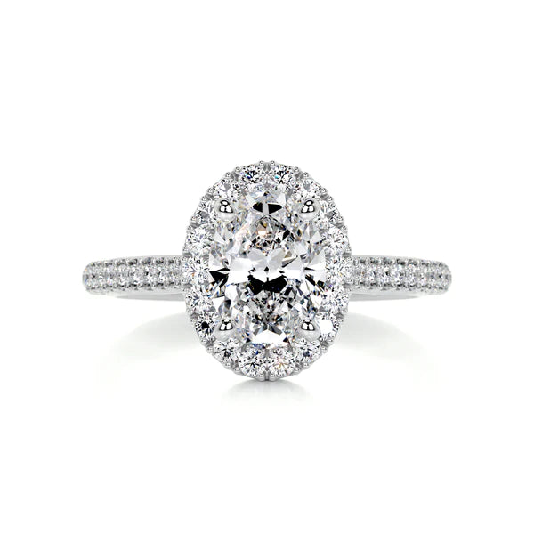 Oval Cut Moissanite Silver Pave Set Engagement Ring