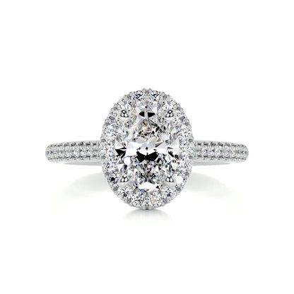 Oval Cut Moissanite Silver Pave Set Engagement Ring