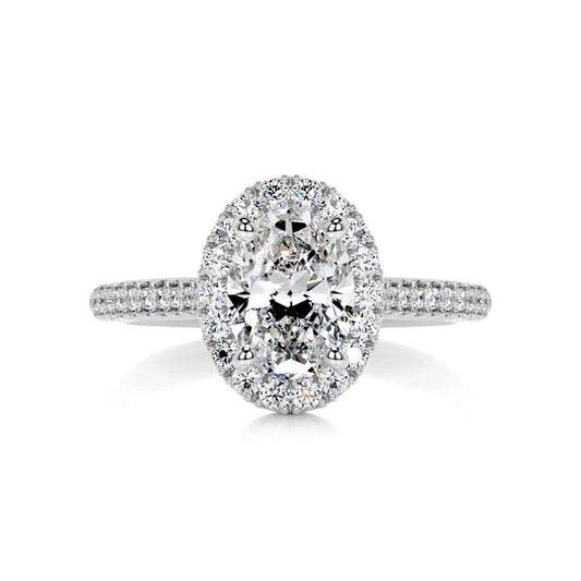Oval Cut Moissanite Silver Pave Set Engagement Ring