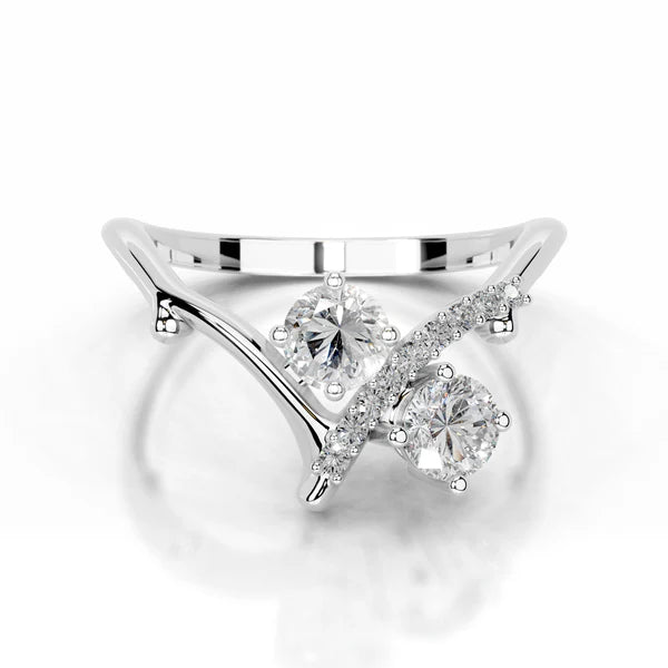 Round Cut Moissanite Silver Curved Wedding Band