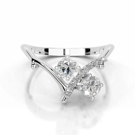 Round Cut Moissanite Silver Curved Wedding Band
