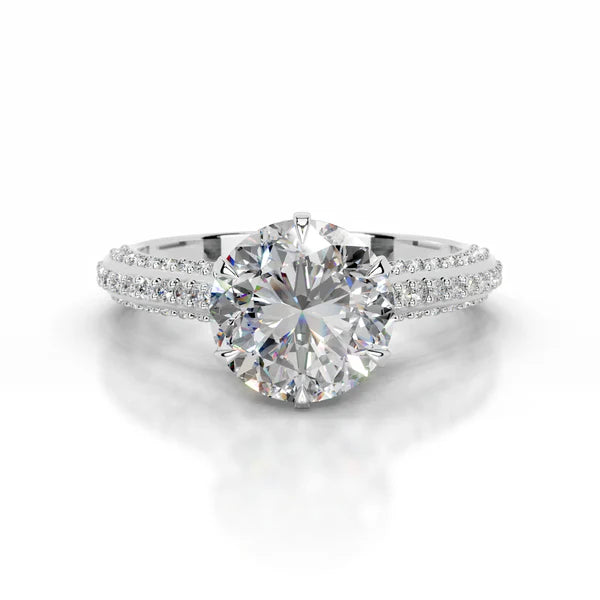 Round Cut Moissanite Silver Micro Pave Pave Set Engagement Ring
