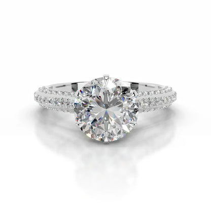 Round Cut Moissanite Silver Micro Pave Pave Set Engagement Ring
