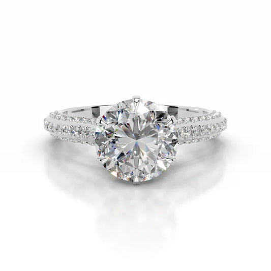Round Cut Moissanite Silver Micro Pave Pave Set Engagement Ring