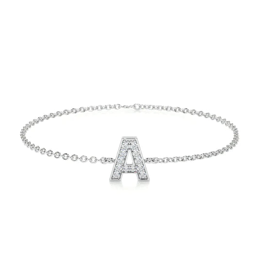 0.32 CTW Round Cut Moissanite Silver 'A' Letter Bracelet