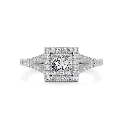 Princess Cut Moissanite Silver Halo Split Shank Engagement Ring