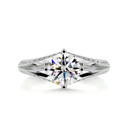 Round Cut Moissanite Silver Split Shank Engagement Ring