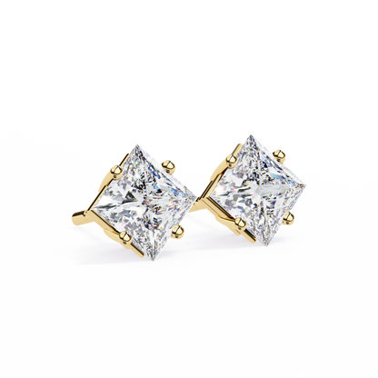 1.2 Ct Princess Cut Lab Grown Diamond Gold Stud Earring