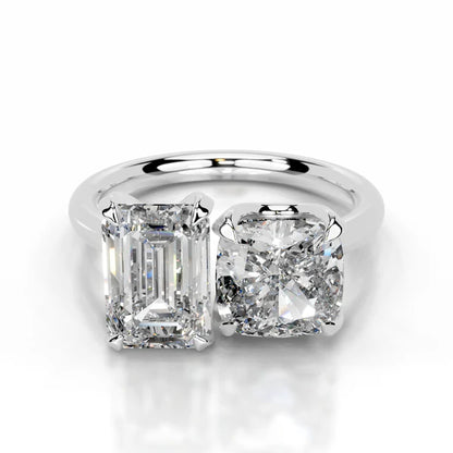 Emerald and Cushion Cut Moissanite Silver Two Stone ring Engagement Ring