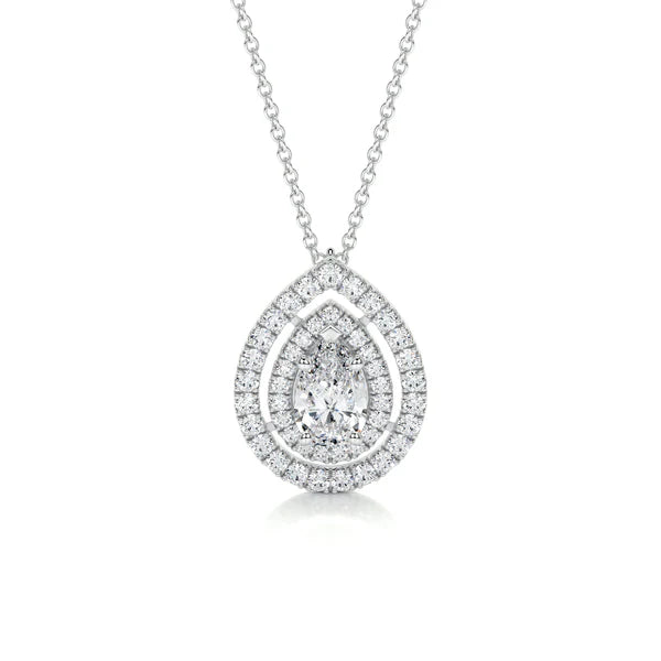 1.5 Ct Pear Cut Moissanite Silver Double Halo Set Pendant