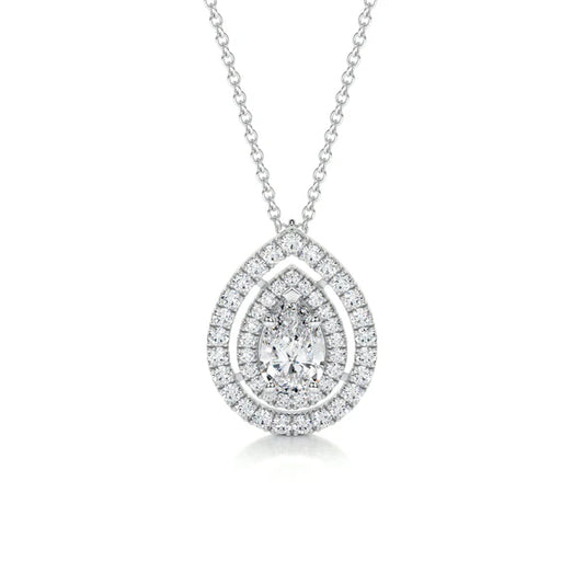 1.5 Ct Pear Cut Moissanite Silver Double Halo Set Pendant