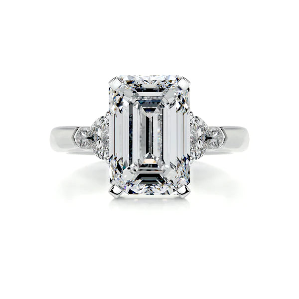 5.0 Ct Emerald Cut Moissanite Three Stone Set Silver Ring