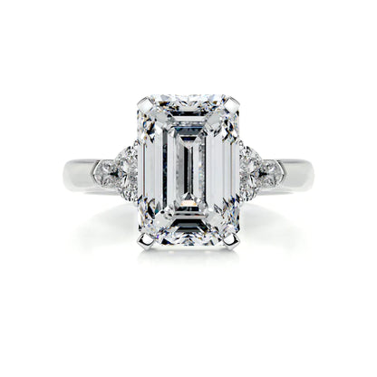5.0 Ct Emerald Cut Moissanite Three Stone Set Silver Ring