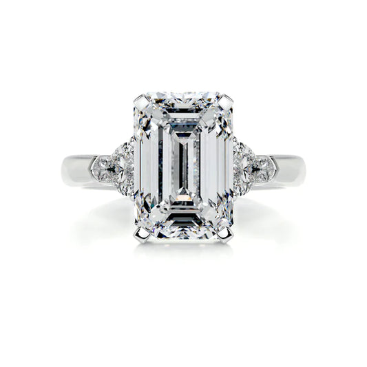 5.0 Ct Emerald Cut Moissanite Three Stone Set Silver Ring